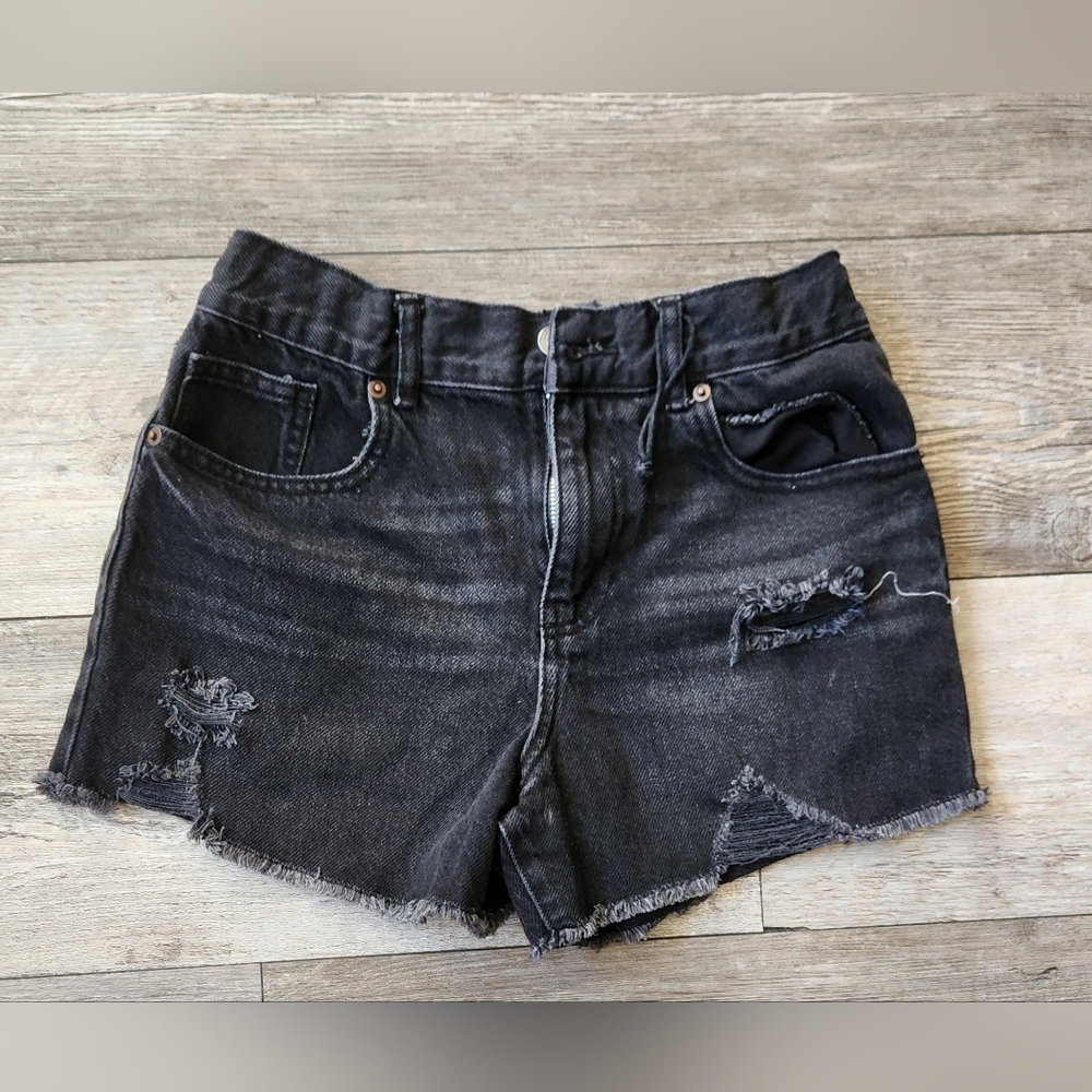 Zara Charcoal Distressed Denim Shorts